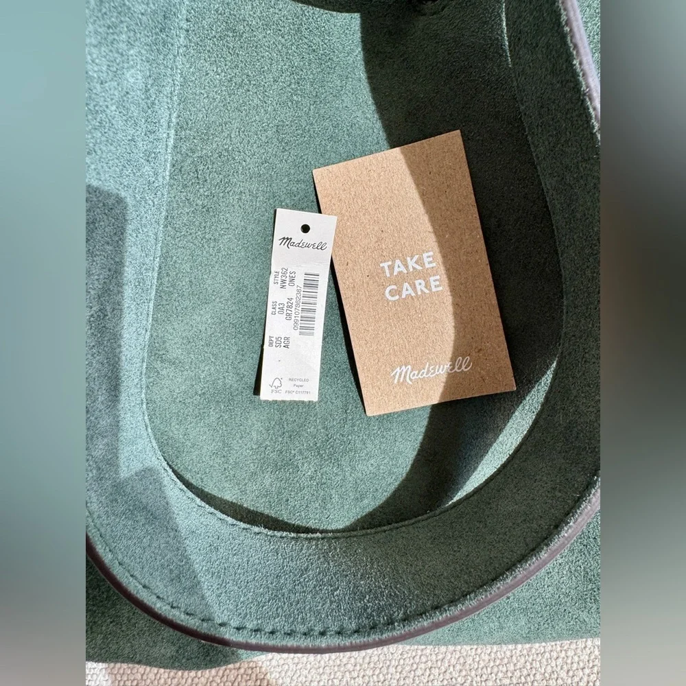 NWT! | MADEWELL The Drawstring Shoulder Bag in Architect Green Suede - Picture 12 of 13